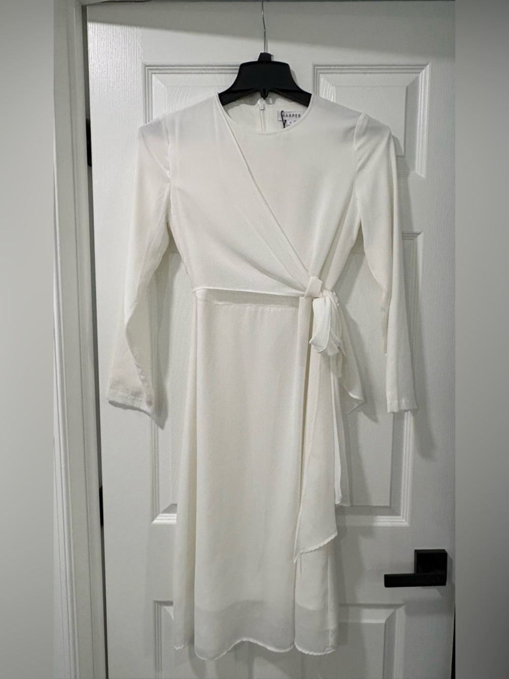 White Long Sleeve Wrap Midi Dress